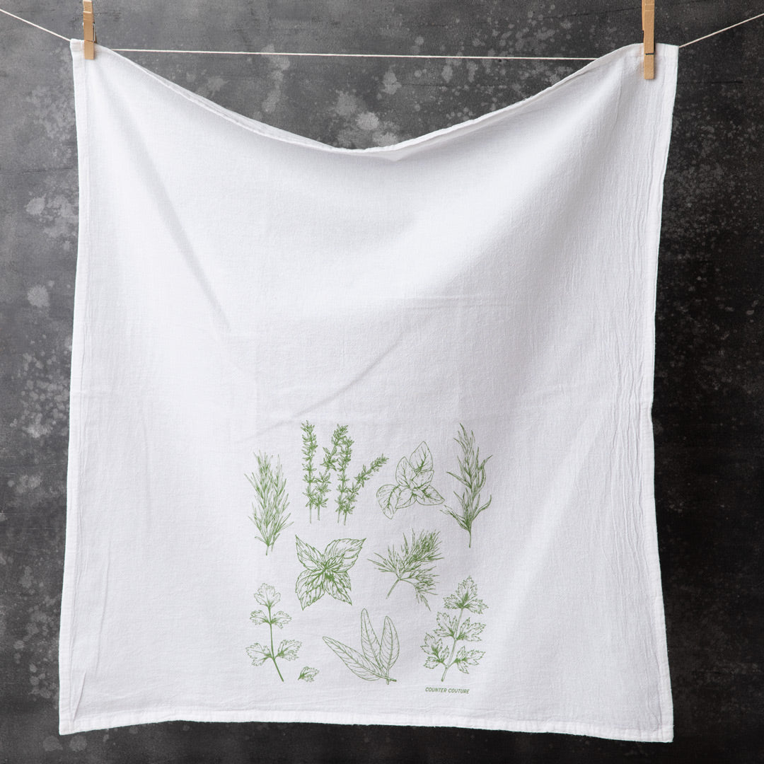 Mushroom and Herb Tea Towel Set - Set of 2, Eco-Friendly, Hand-Made - Counter Couture