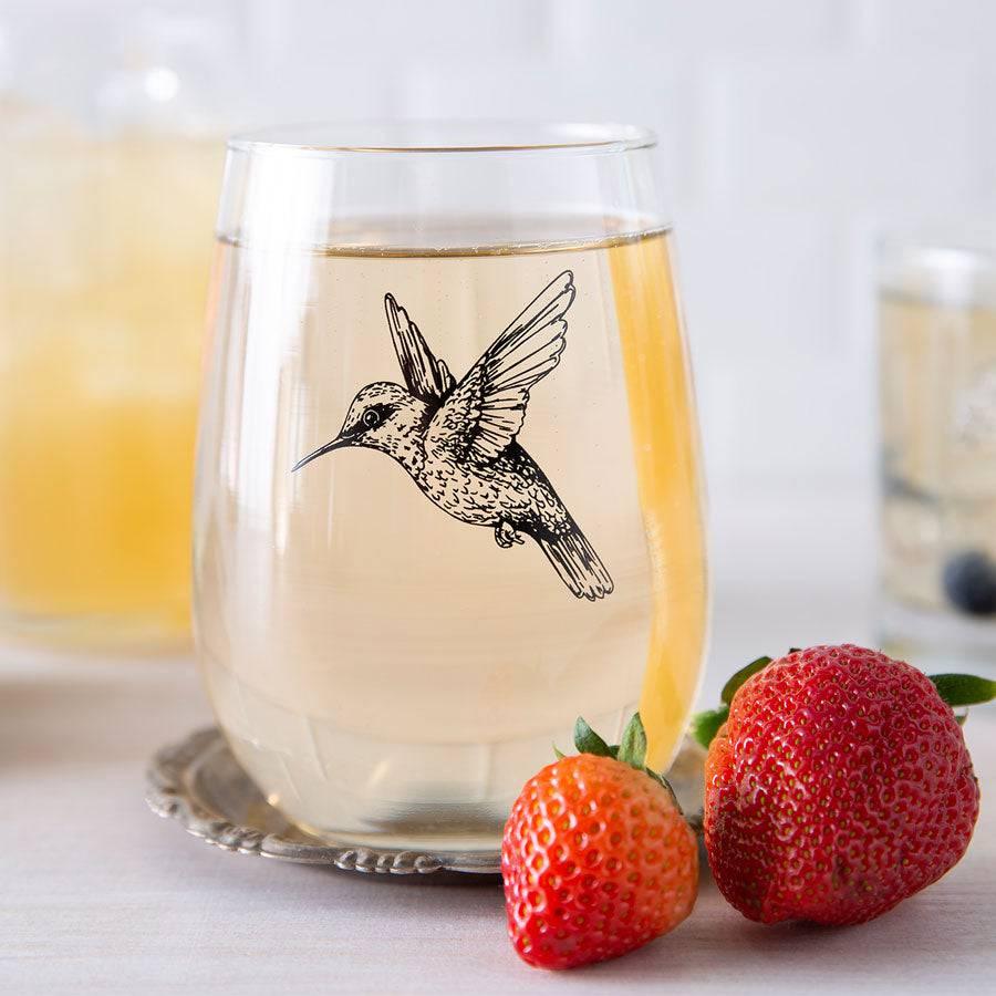 Hummingbird Wine Glass - 17 oz Stemless Glass - Dishwasher Safe - Counter Couture