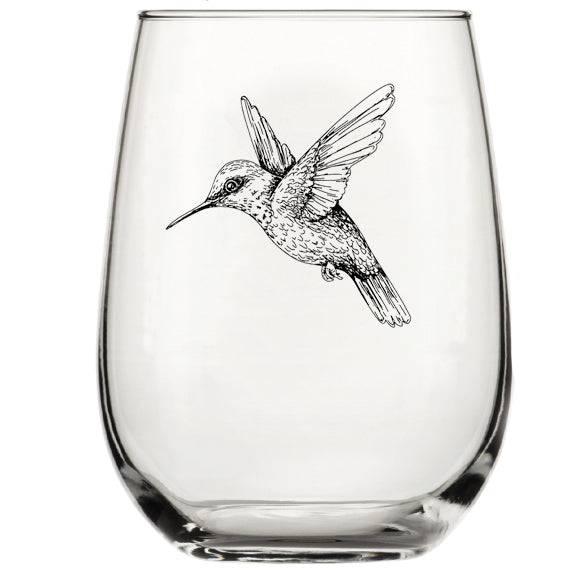 Hummingbird Wine Glass - 17 oz Stemless Glass - Dishwasher Safe - Counter Couture