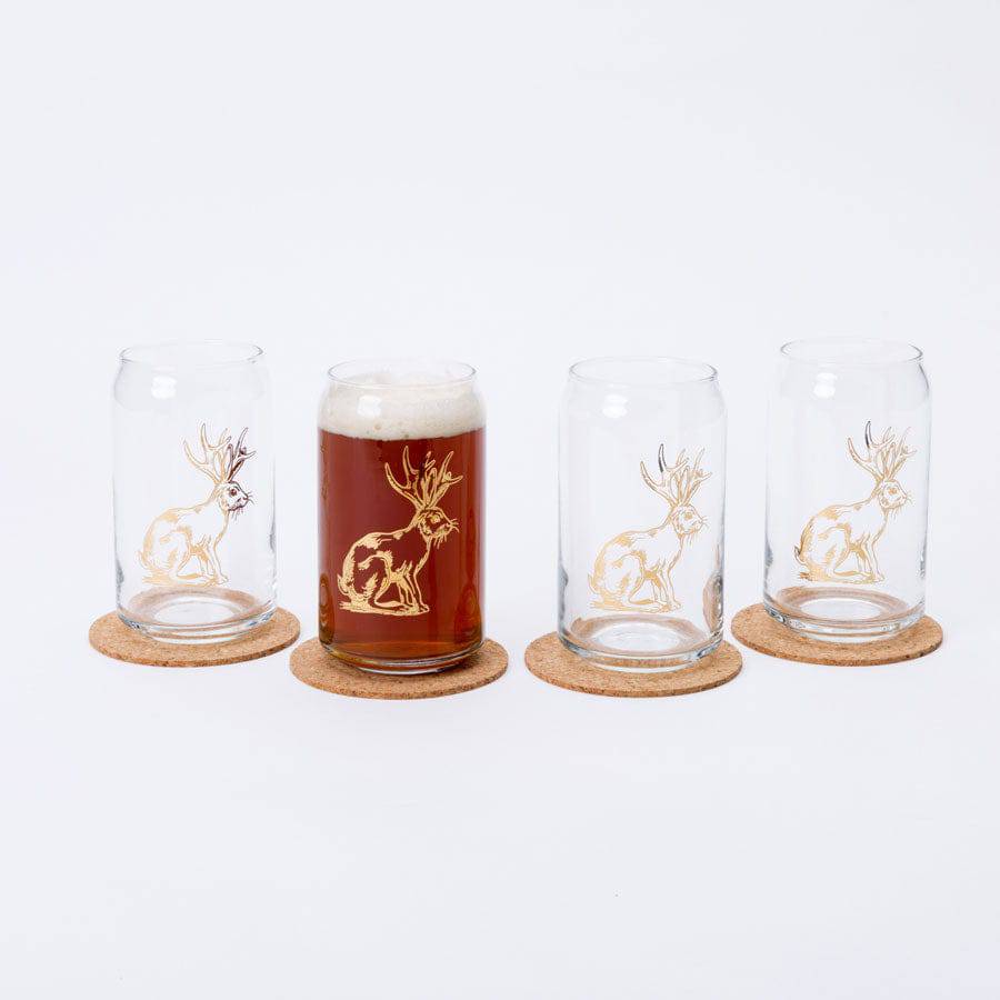 Jackalope Pint Can Glass Gift Set of 4 - Gold-Counter Couture