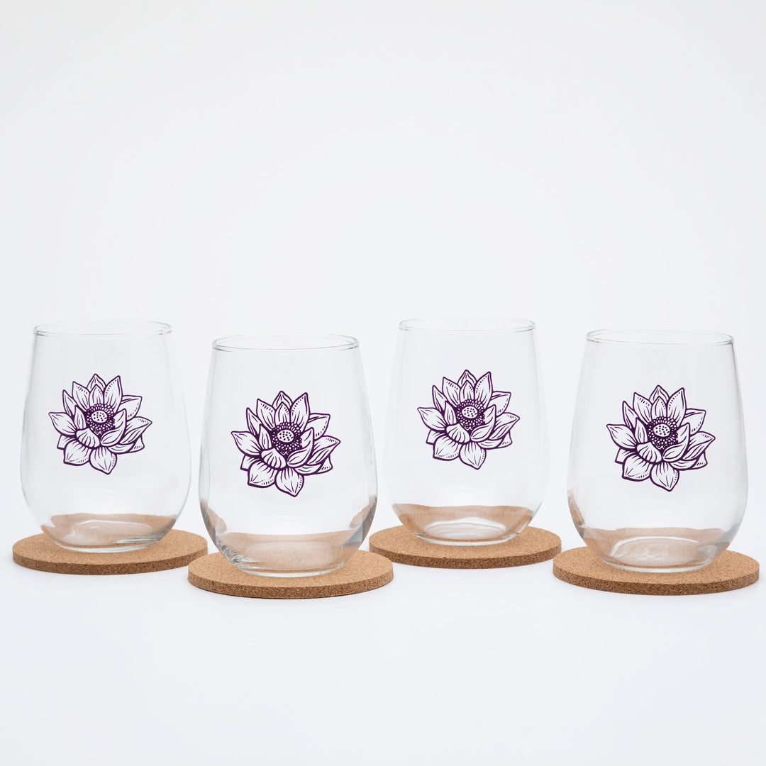 Lotus Stemless Wine Glass Gift Set of 4 - Counter Couture