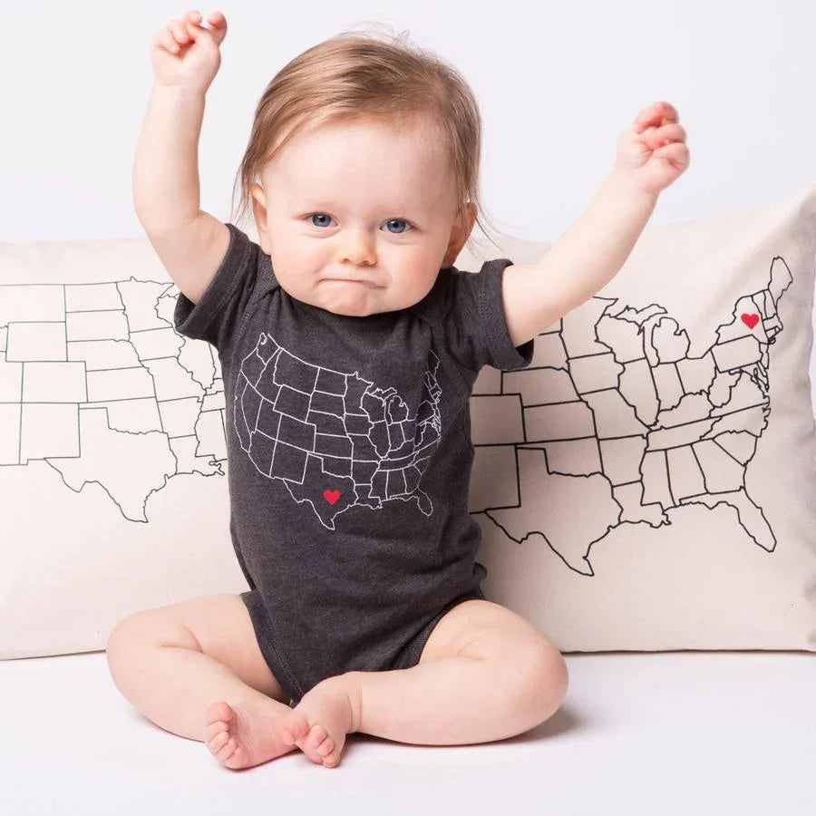 Map Baby Bodysuit - Smoke, Customizable, State Pride - Counter Couture