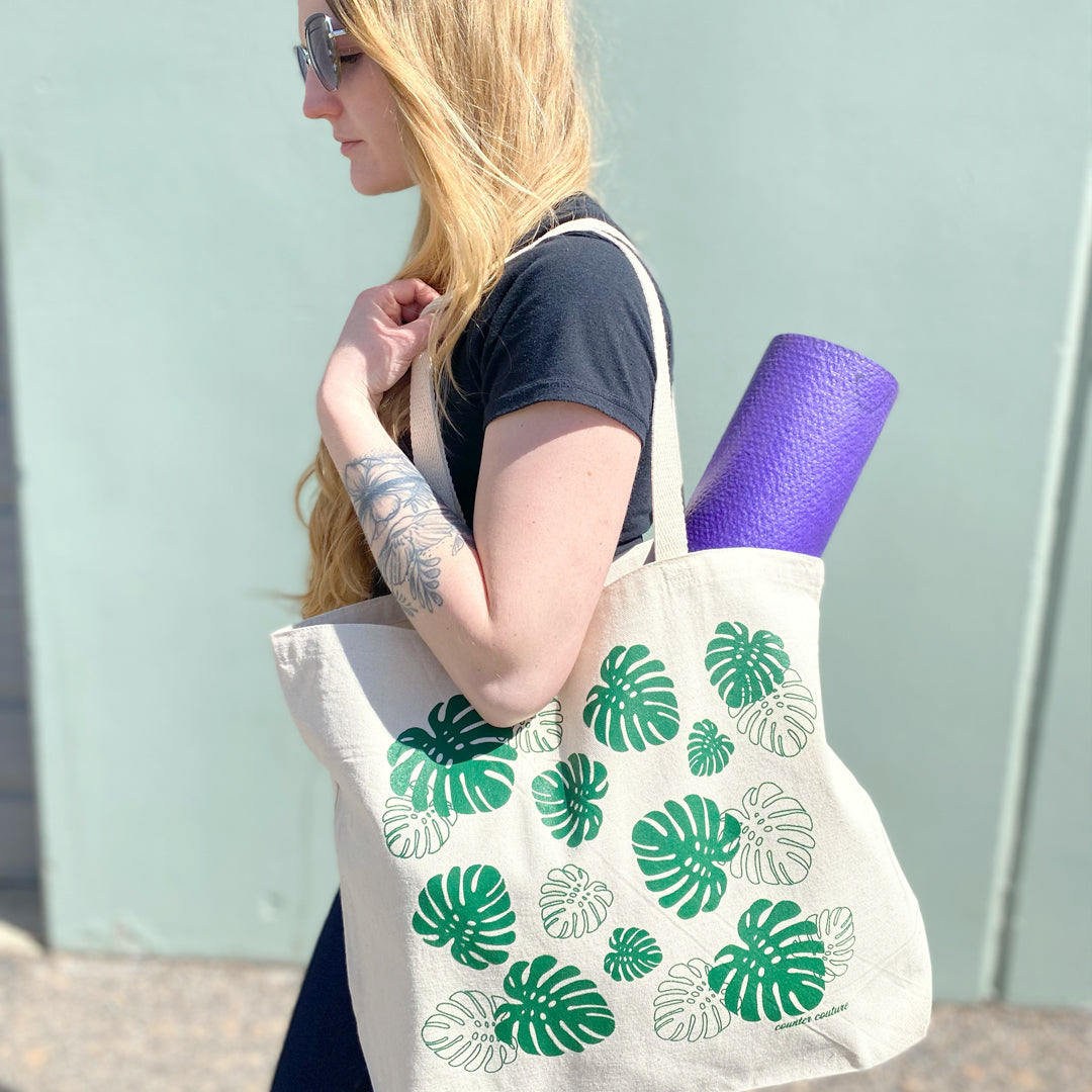 Monstera Printed Grocery Bag - Tote Bag - Counter Couture