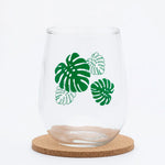 Monstera Stemless Wine Glass - 17oz Glass - Dishwasher Safe - Counter Couture