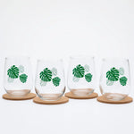 Monstera Stemless Wine Glass - 17oz Glass - Dishwasher Safe - Counter Couture