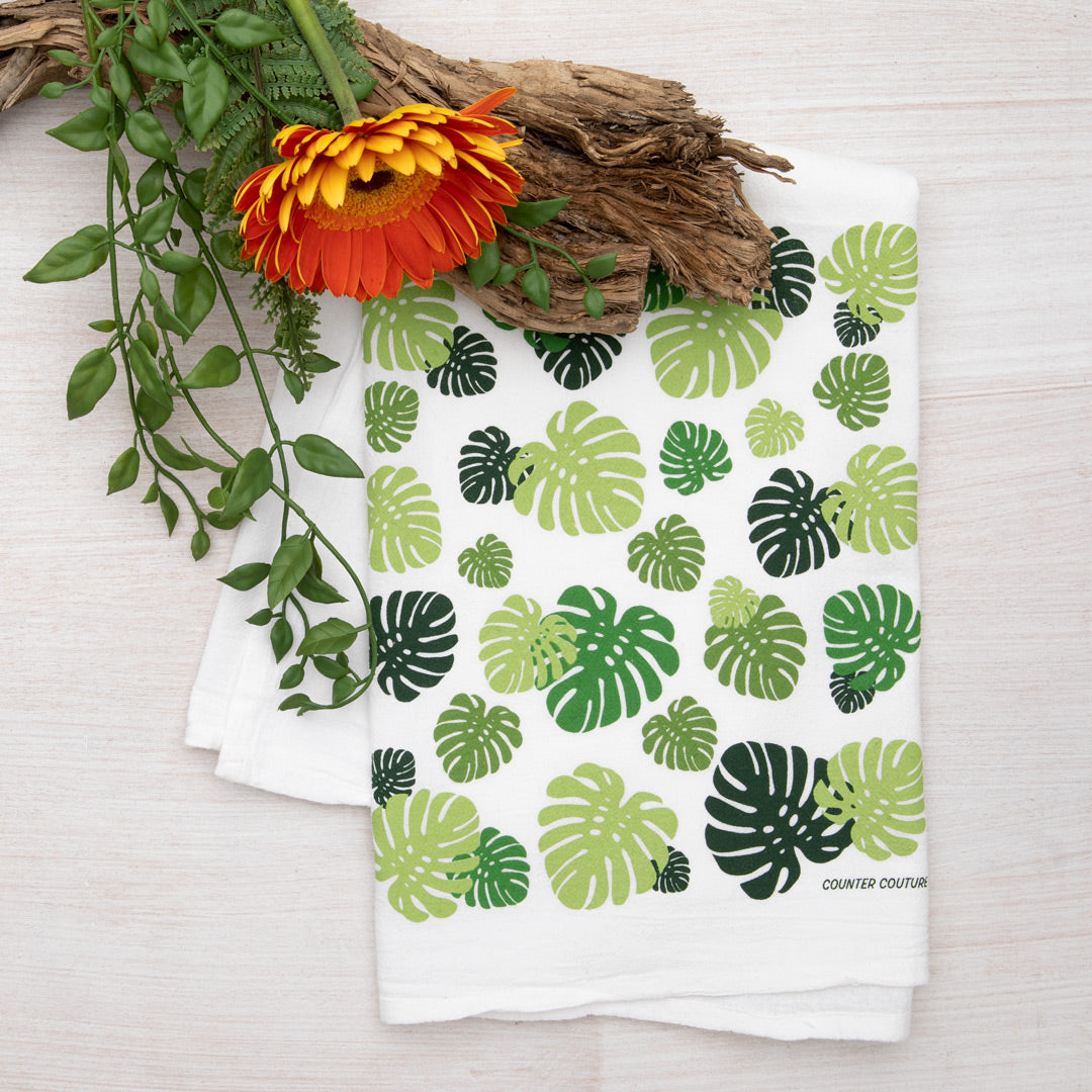 Monstera Leaf Printed Tea Towel - Housewarming Gift - Home Decor - Cottagecore - Counter Couture