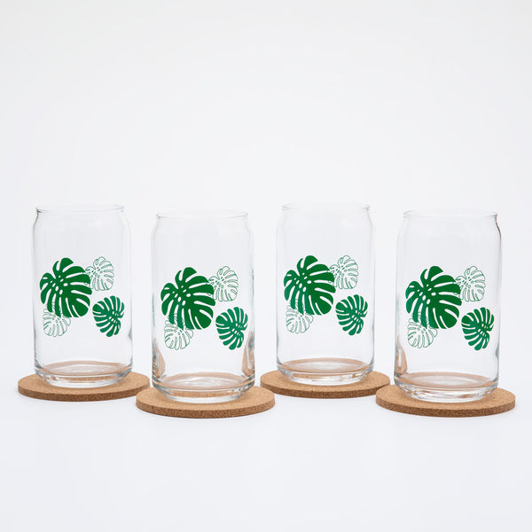 Monstera Plant Can Glasses Gift Set of 4 - Counter Couture