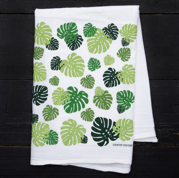 Monstera Leaf Flour Sack Towel - Kitchen Towel - Botanical Towel - Counter Couture