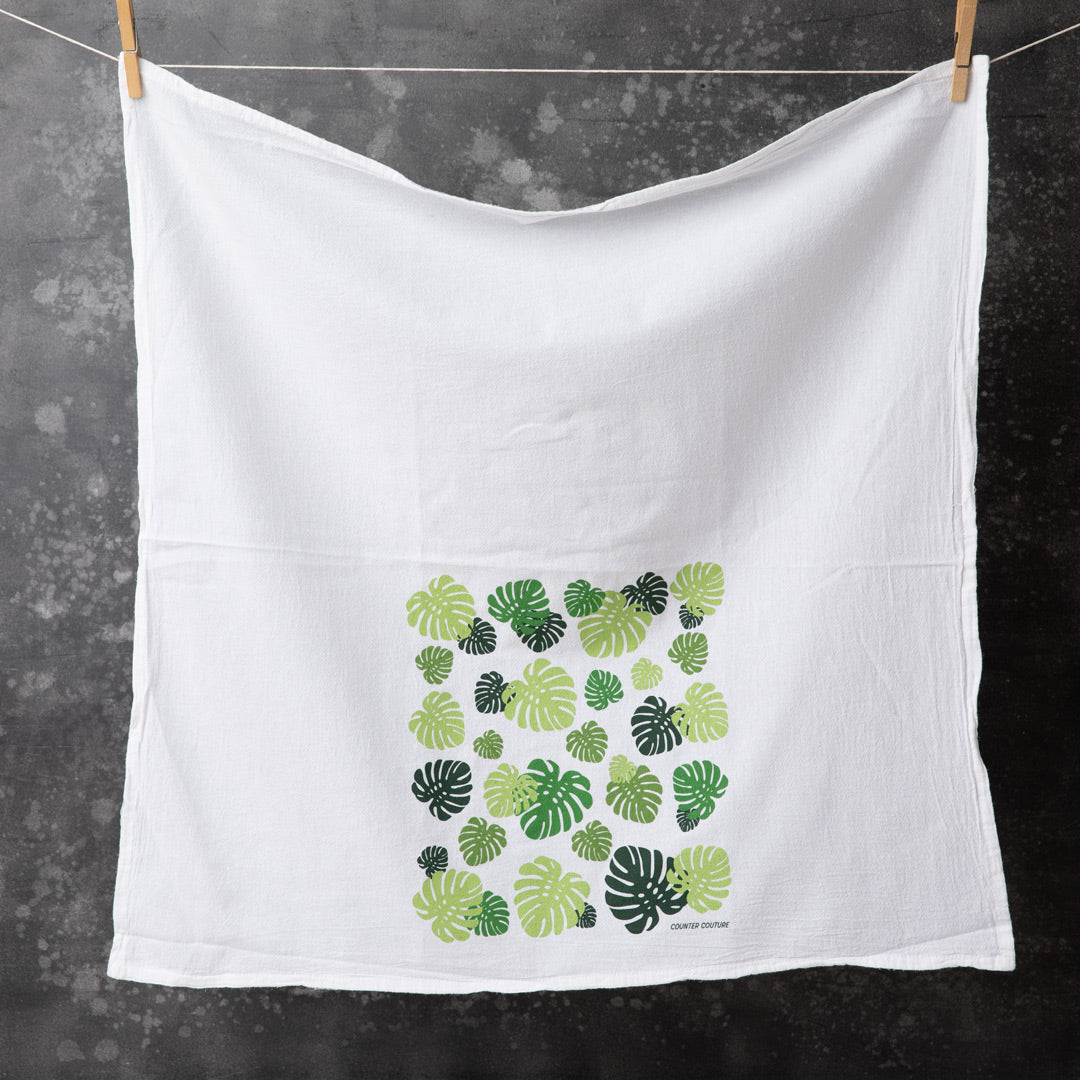 Monstera Flour Sack Towel - Eco-Friendly, Hand-Drawn - Counter Couture