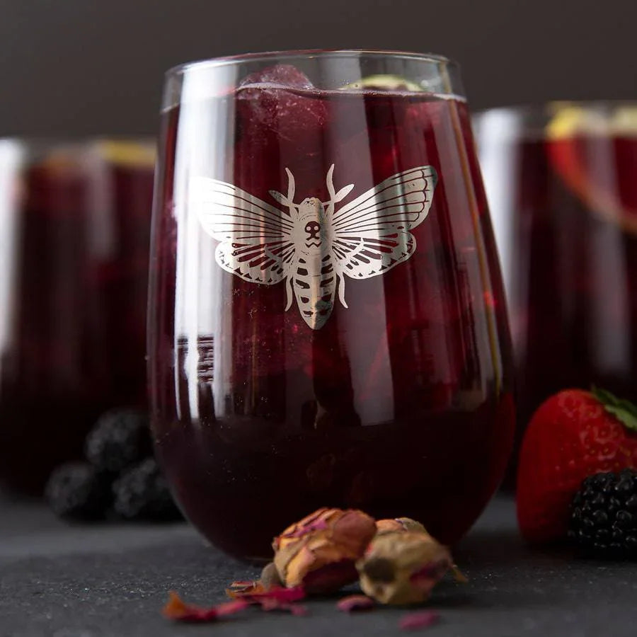 Moth Wine Glass - Platinum Silver 17oz Stemless Glassware for Elegant Sipping - Counter Couture