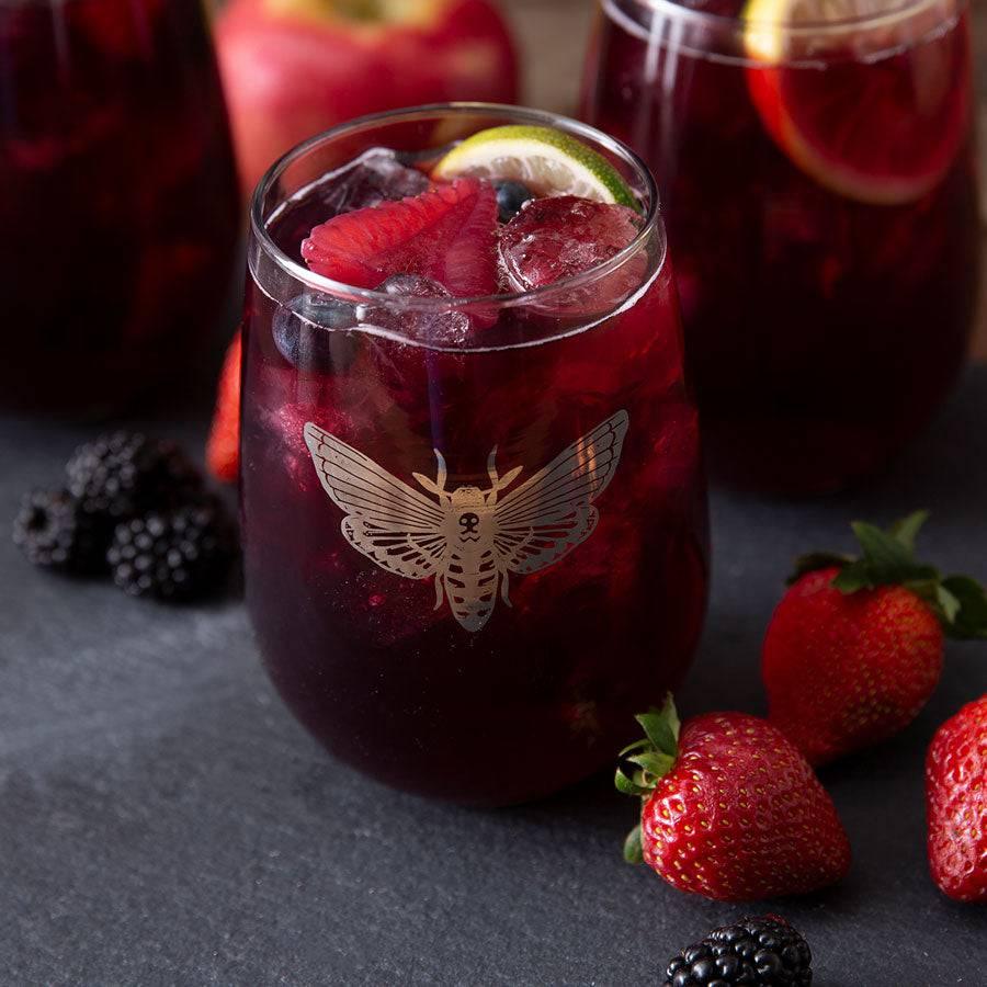 Moth Wine Glass - Platinum Silver 17oz Stemless Glassware for Elegant Sipping - Counter Couture