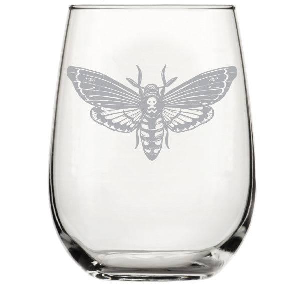 Moth Wine Glass - Platinum Silver 17oz Stemless Glassware for Elegant Sipping - Counter Couture