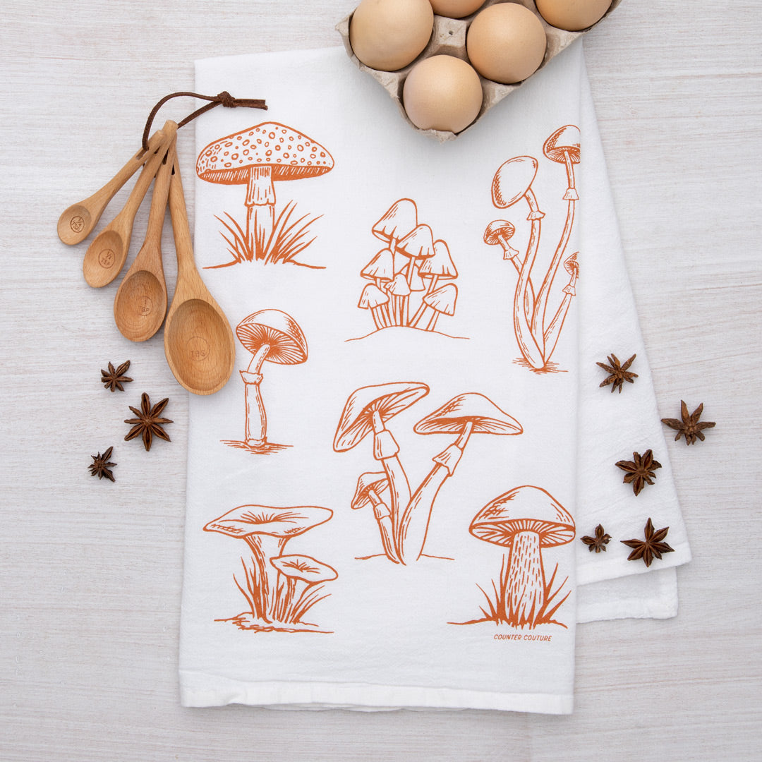 Mushroom Flour Sack Towel - Hand-Drawn and Eco-friendly - Counter Couture