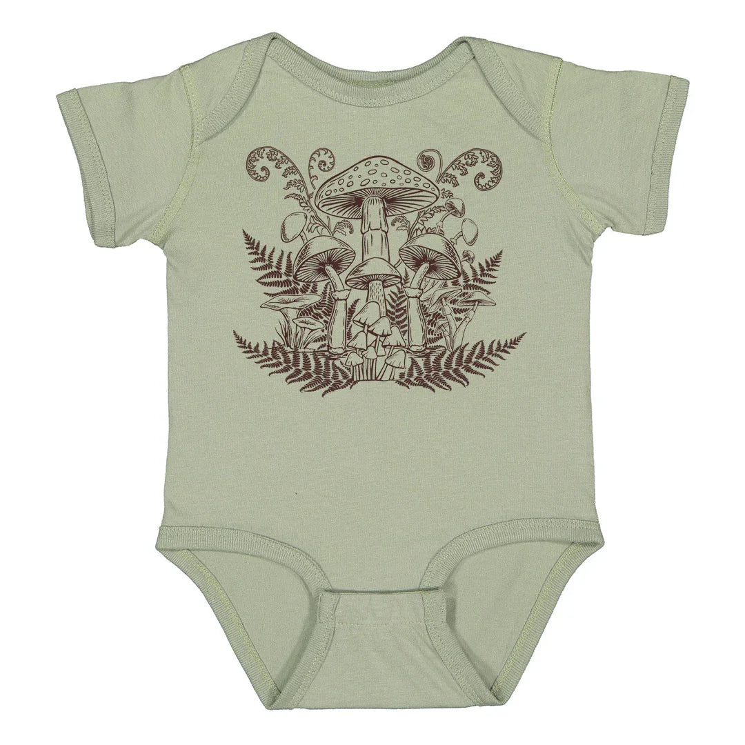 Mushroom Baby Bodysuit - Eco-Friendly, Hand-Drawn, 3-18 Months - Counter Couture