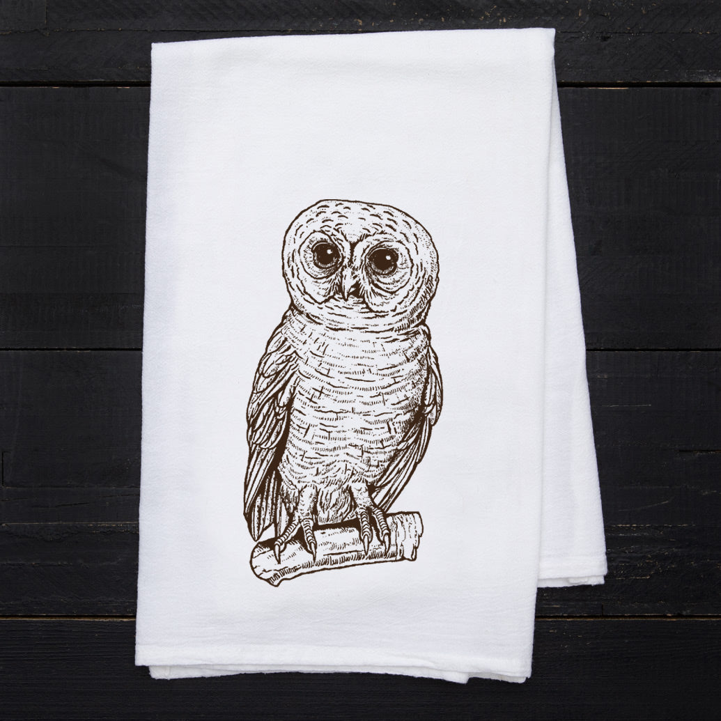 Owl Flour Sack Towel - Eco-Friendly, Hand-Drawn Design - Counter Couture
