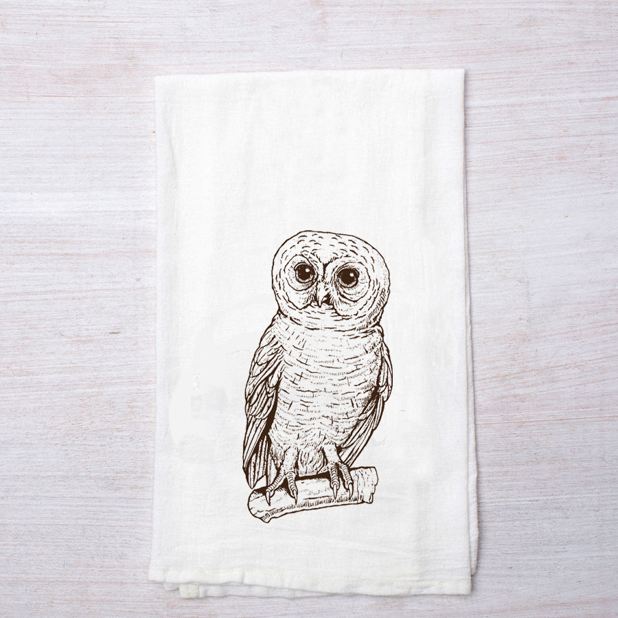 Owl Flour Sack Towel - Eco-Friendly, Hand-Drawn Design - Counter Couture