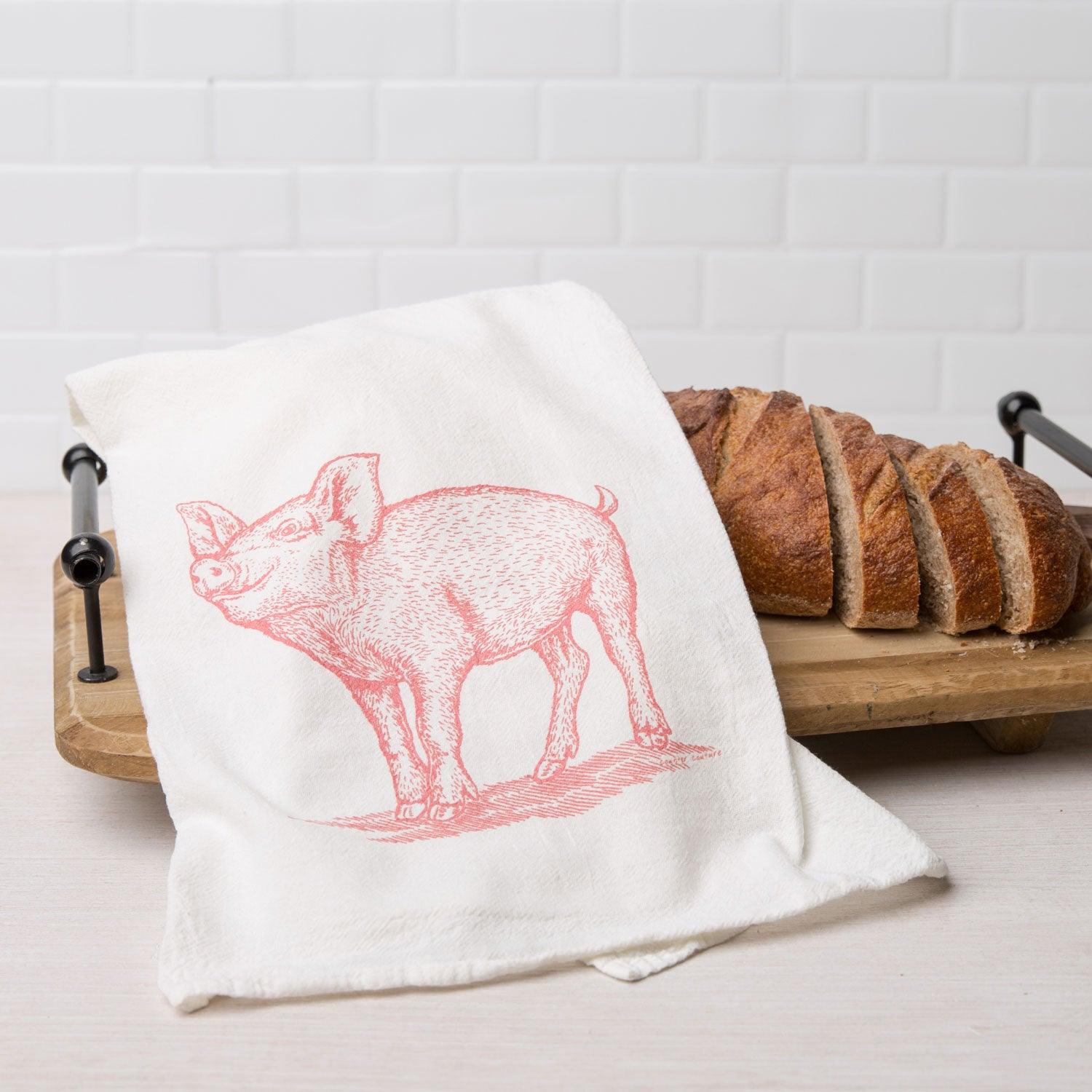 Pig Flour Sack Towel - Eco-Friendly, Hand-Drawn Design, Prize Pig - Counter Couture