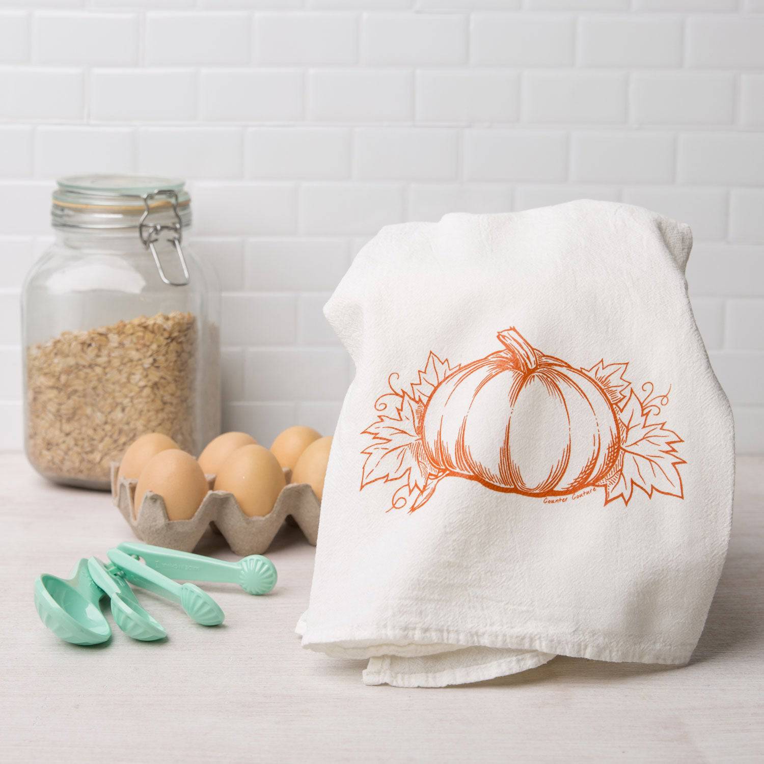Pumpkin Flour Sack Towel - Eco-Friendly, Hand-Drawn Design - Counter Couture