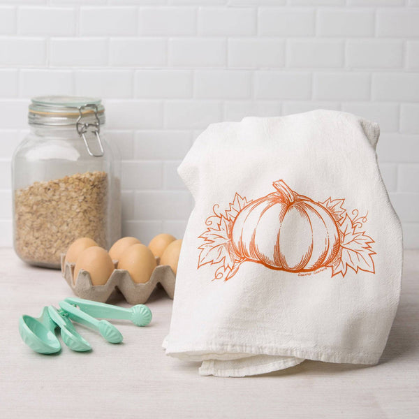 Pumpkin Flour Sack Towel - Dish Towel - Kitchen Towel - Floral Towel - Counter Couture