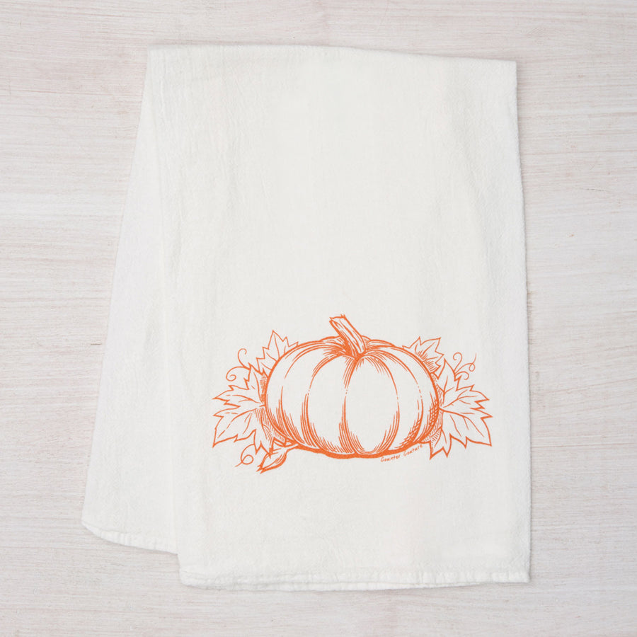 Pumpkin Flour Sack Towel - Eco-Friendly, Hand-Drawn Design - Counter Couture