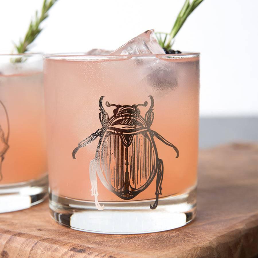 Scarab Beetle Rocks Glass - Platinum Silver Whiskey Glass - Counter Couture