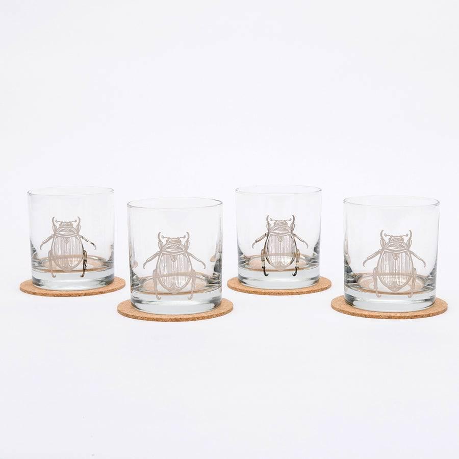Scarab Beetle Rocks Glass - Platinum Silver Whiskey Glass - Counter Couture