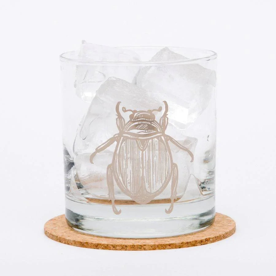 Scarab Beetle Rocks Glass - Platinum Silver Whiskey Glass - Counter Couture