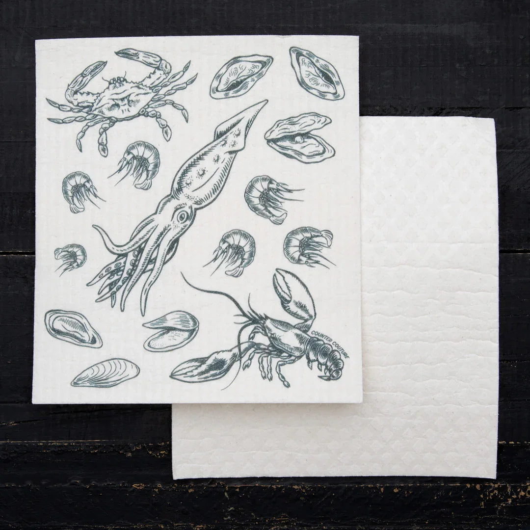 Seafood Swedish Dish Cloth - Eco-Friendly & Biodegradable - Counter Couture