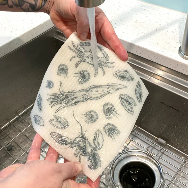 Seafood Swedish Dish Cloth - Eco-Friendly & Biodegradable - Counter Couture