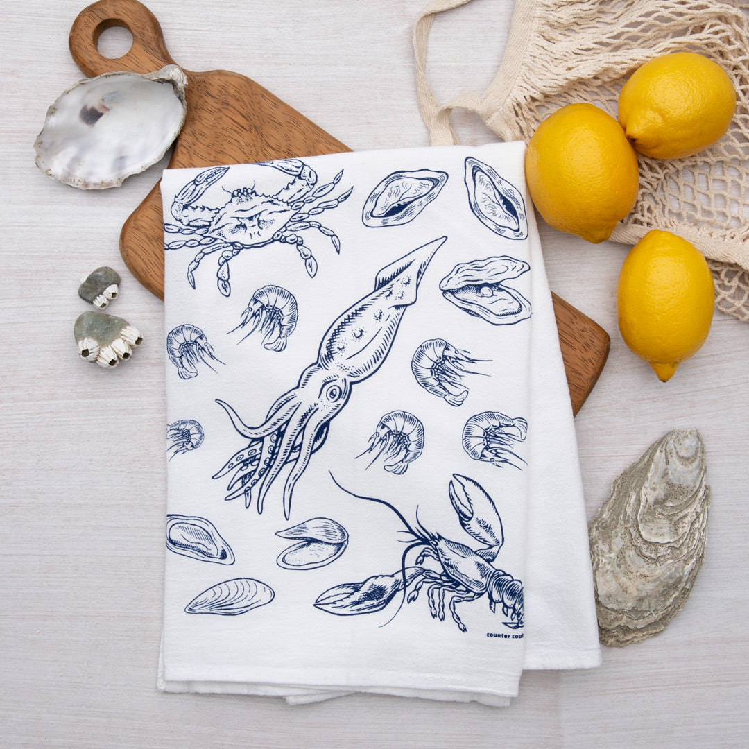 Seafood Flour Sack Tea Towel - Housewarming Gift - Kitchen Towel - Counter Couture