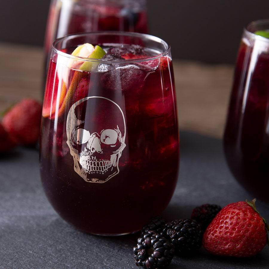 Skull Stemless Wine Glass - Platinum Silver Finish - 17 oz Glass - Counter Couture