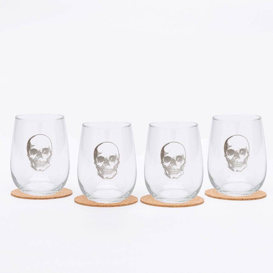 Skull Stemless Wine Glass Set of 4 Gift Set-Counter Couture