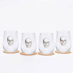 Skull Stemless Wine Glass - Platinum Silver Finish - 17 oz Glass - Counter Couture