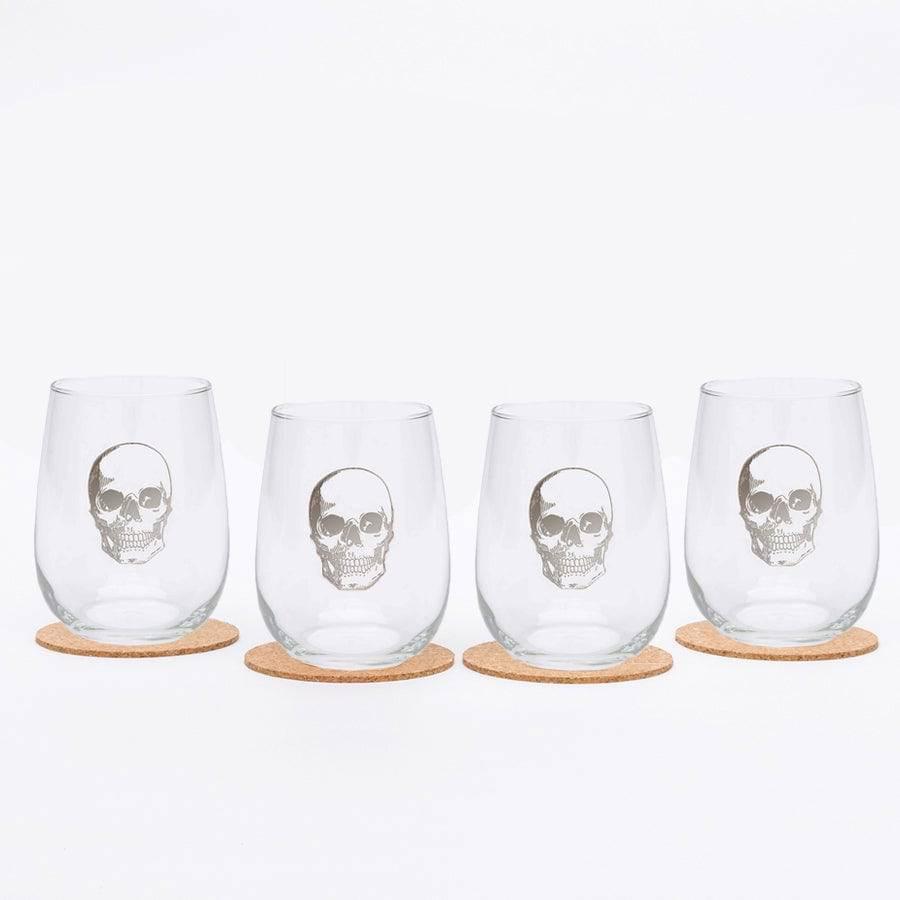 Skull Stemless Wine Glass - Platinum Silver Finish - 17 oz Glass - Counter Couture