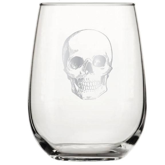 Skull Stemless Wine Glass - Platinum Silver Finish - 17 oz Glass - Counter Couture