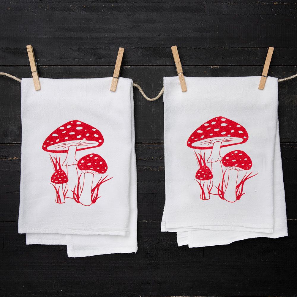 Toadstool Printed Tea Towel - Gift Set of 2 - Housewarming Gift - Kitchen Towel - Dish Towel - Counter Couture