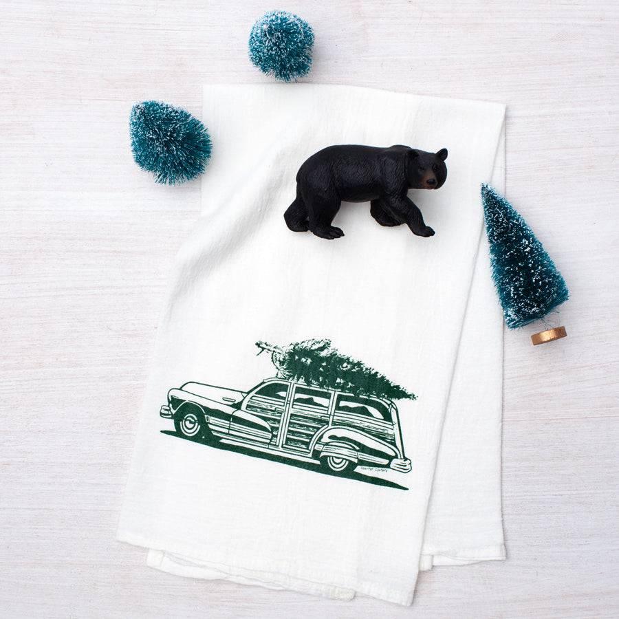Woodie Wagon Flour Sack Towel - Eco-Friendly and Hand-Drawn - Counter Couture