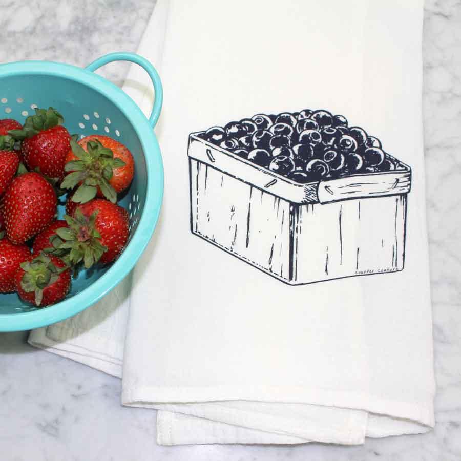 Blueberry Flour Sack Towel | Eco-Friendly 100% Cotton Kitchen Towel, Hand-Drawn - Counter Couture