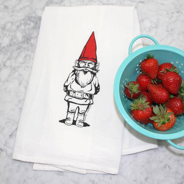 Garden Gnome Printed Flour Sack Towel - Home Decor - Dish Towel - Counter Couture